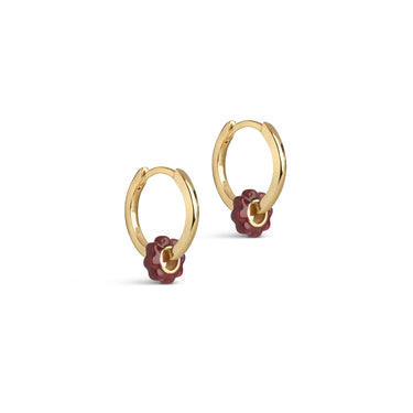 ENAMEL Copenhagen Hoops, Enamel Tokens Flower Earrings Bordeaux