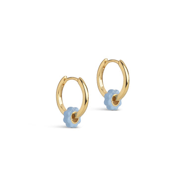 ENAMEL Copenhagen Hoops, Enamel Tokens Flower Earrings Steel Blue