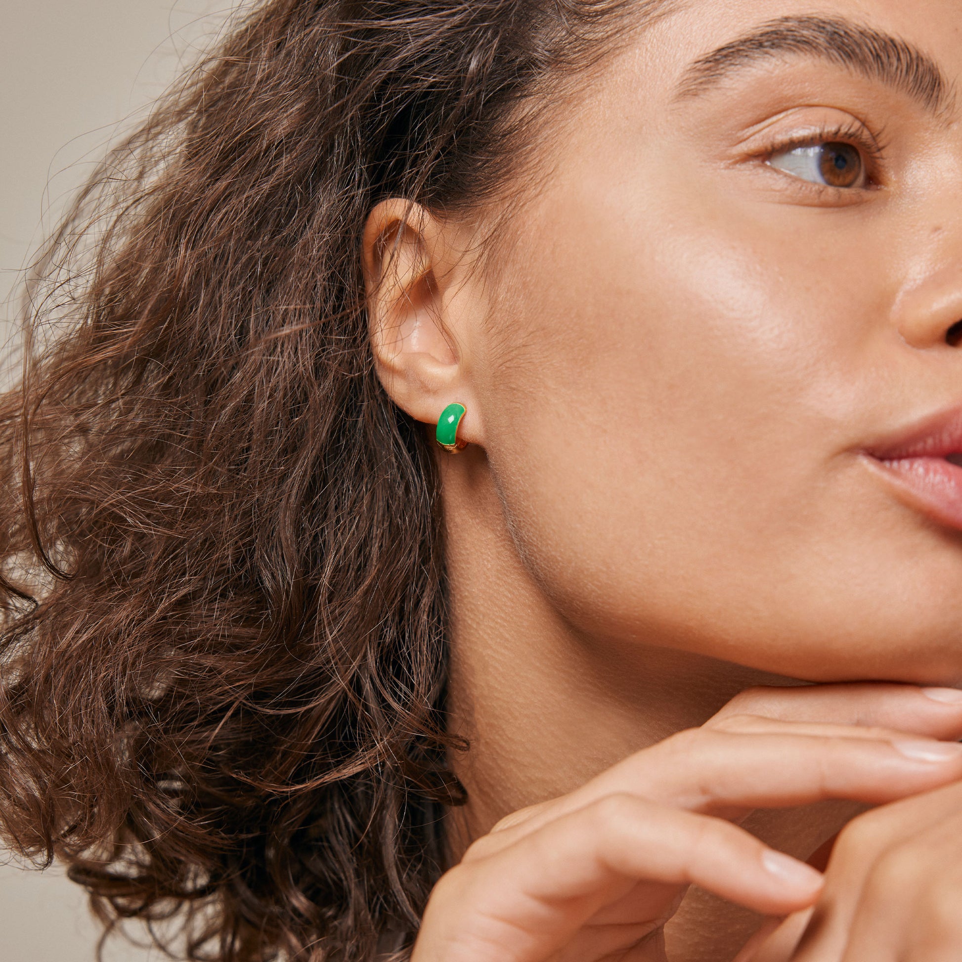 ENAMEL Copenhagen Hoops, Enamel Wide Earrings Grass Green